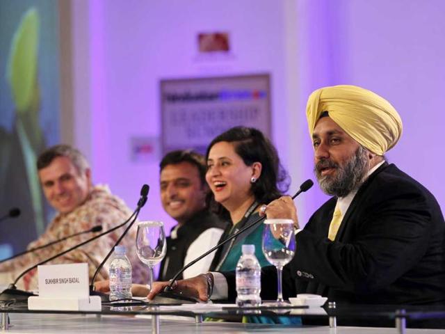 Jammu-Kashmir-chief-minister-Omar-Abdullah-UP-chief-minister-Akhilesh-Yadav-CNN-IBN-deputy-editor-Sagarika-Ghose-and-Punjab-deputy-chief-minister-Sukhbir-Singh-Badal-at-the-Hindustan-Times-Leadership-Summit-in-New-Delhi-HT-Photo-Gurinder-Osan Jammu-Kashmir-chief-minister-Omar-Abdullah-UP-chief-minister-Akhilesh-Yadav-CNN-IBN-deputy-editor-Sagarika-Ghose-and-Punjab-deputy-chief-minister-Sukhbir-Singh-Badal-at-the-Hindustan-Times-Leadership-Summit-in-New-Delhi-HT-Photo-Gurinder-Osan