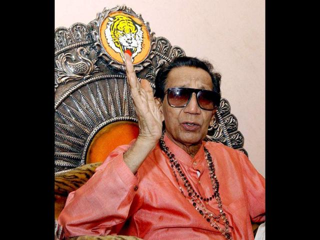 File photo: Shiv Sena supremo Bal Thackeray addresses a press conference at his residence Matoshree in Mumbai. PTI