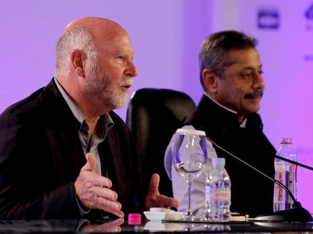 Dr J Craig Venter, chairman of Venter Institute, during the second day of Hindustan Times Leadership Summit in New Delhi. HT/Virendra Singh Gosain