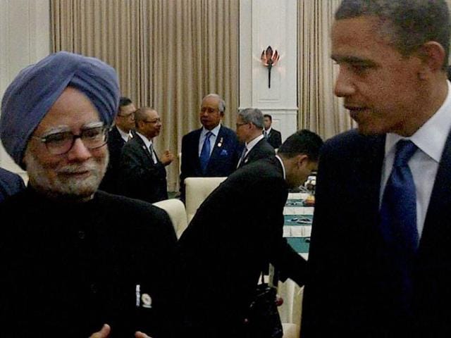 Prime Minister Manmohan Singh and US President Barack Obama at the East Asia Summit in Phnom Penh, Cambodia. PTI