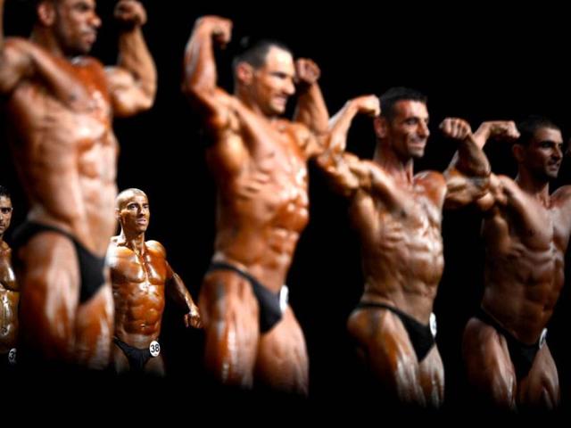 Competitors take part in the World Classic Bodybuilding championship in Sofia. (AFP Photo)