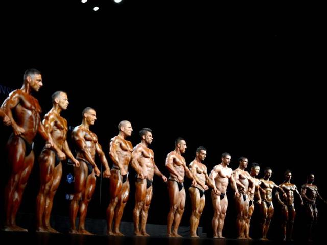 Competitors take part in the World Classic Bodybuilding championship in Sofia. (AFP Photo)