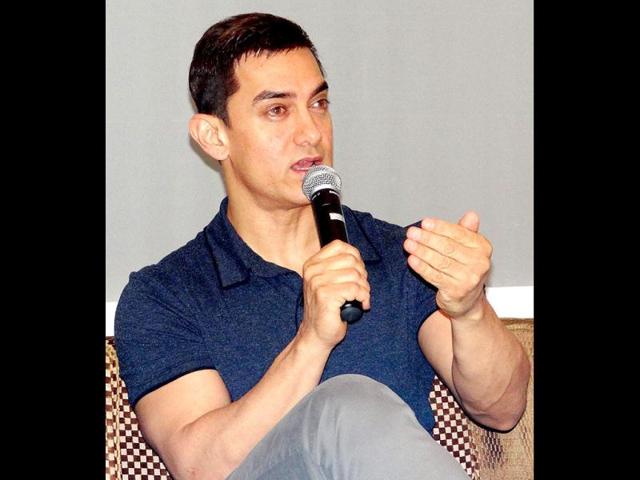 Aamir Khan talking to the media during a promotional event of his upcoming movie Talaash in Jaipur on Sunday.
