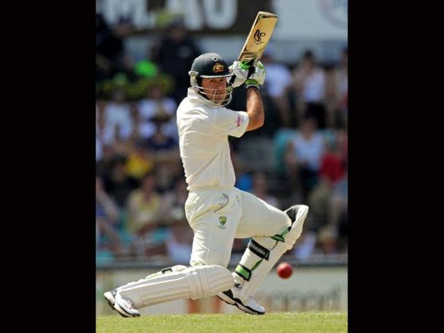 Ponting announced his retirement from Test cricket with this week's Perth Test against South Africa to be his last. In this file photo shows Australian batsman Ricky Ponting playing a cut shot to the boundary for four runs to bring up his 50 runs on day two of the second cricket Test against India at the Sydney Cricket Ground. (AFP Photo)