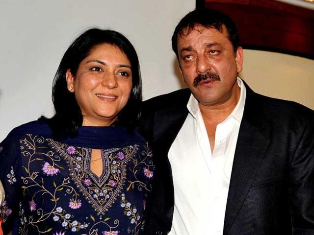 Happy family: Sanjay and Priya Dutt look rather happy in each other's company.
