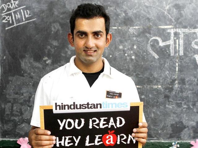 Cricketer Gautam Gambhir during a photo shoot for Hindustan Times initiative 'You Read They Learn' at Pratham centre at Trilokpuri in New Delhi. HT/Arijit Sen
