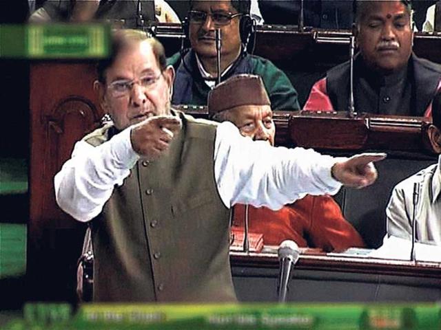 JD(U) president Sharad Yadav speaks in Lok Sabha in New Delhi. PTI Photo/TV grab