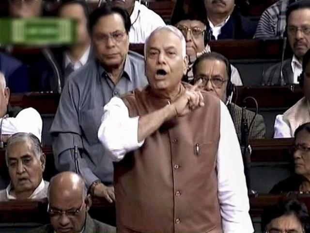 Senior BJP leader Yashwant Sinha speaks during the debate on FDI in retail in Lok Sabha in New Delhi. PTI Photo/TV grab