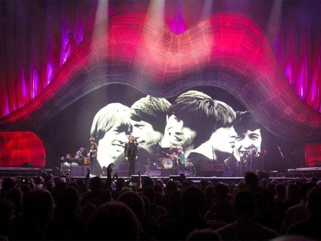 Members of the band The Rolling Stones (L-R) Ronnie Wood, Mick Jagger, Charlie Watts, and Keith Richards perform at the Barclays Center in New York. (Reuters Photo)