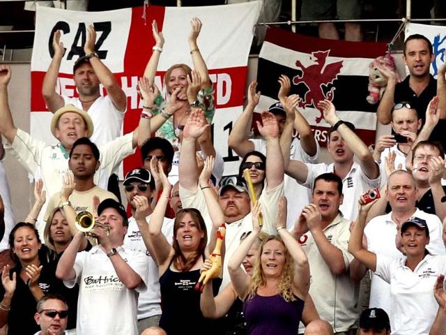 England's Ian Bell and Nick Compton celebrate after their win over India during last day of the third Test match at Eden Gardens in Kolkata. PTI/Ashok Bhaumik