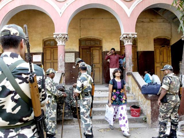 Central Reserve Police Force in Surat a day before the Gujarat assembly elections (HT Photo/Satish Bate)