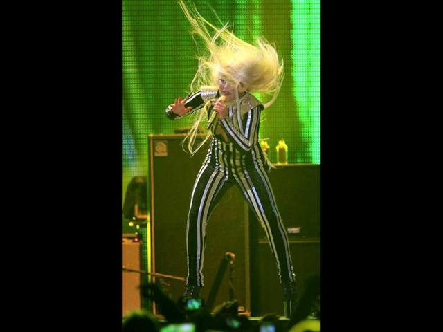 Lady Gaga performs onstage during the Rolling Stones final concert of their "50 and Counting Tour" in Newark, New Jersey. (Reuters)