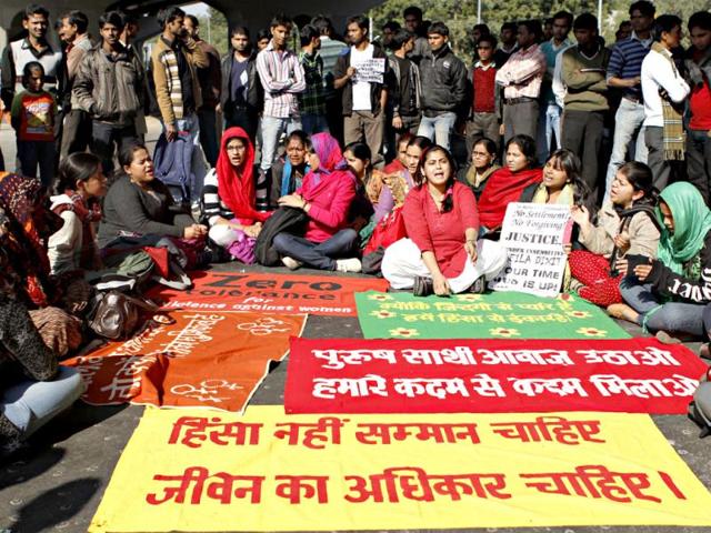 The recent gang-rape of a student on a moving bus in New Delhi on Sunday found echo on streets as students and people protested against the barbaric crime. The incident has sparked anguish and concern for women's safety in the national capital. (Jasjeet Plaha/ HT Photo)