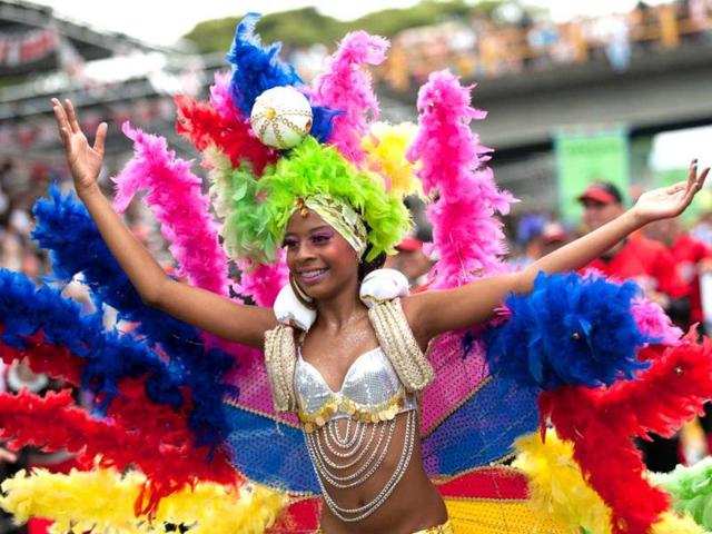 A dancer performs in the Salsodromo parade, which marks the start of the 55th Fair of Cali in Cali, Colombia. AFP Photo