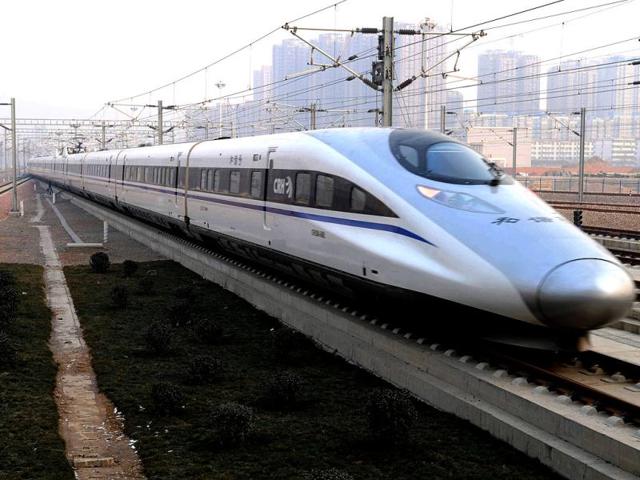 A high-speed train G802 leaves for Beijing from Shijiazhuang, capital of north China's Hebei Province. AP Photo
