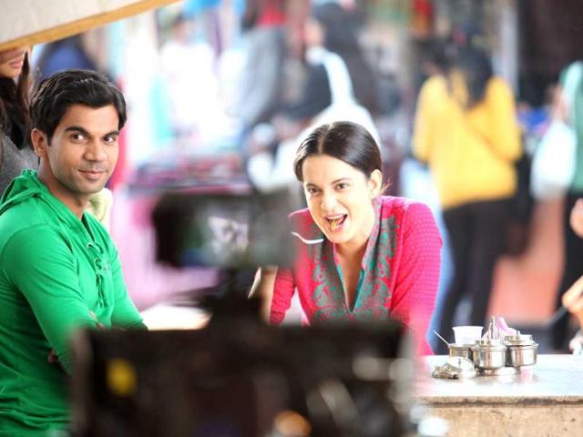 Kangna Ranaut laughs during the shooting for her upcoming movie, Queen in Delhi.