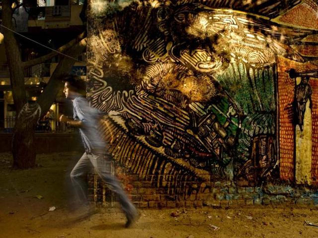 Graphic artist Amitabh Kumar's mural, Inside the Hippofroggy. (Photo/Harikrishna Katragadda)