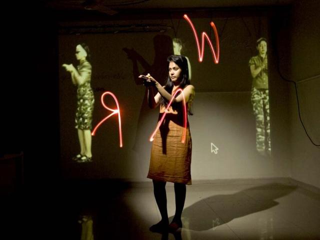 An untitled installation on war by Shilpa Gupta, a multimedia artist. (Photo/Harikrishna Katragadda)