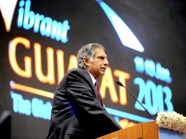 Former chairman of Tata group, Ratan Tata speaks at the Vibrant Gujarat Global Investors Summit 2013 in Gandhinagar. PTI photo