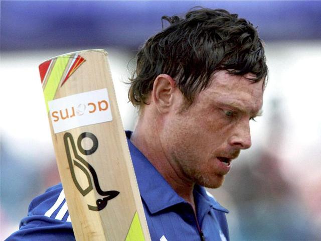 England's Ian Bell walks back to pavilion after his dismissal during the first ODI cricket match against India in Rajkot. PTI/Shirish Shete