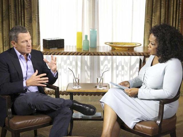 Cyclist Lance Armstrong is interviewed by Oprah Winfrey in Austin, Texas. Reuters/Harpo Studios