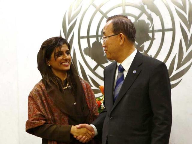 UN Secretary-General Ban Ki-moon meets Pakistan's foreign minister Hina Rabbani Khar at the UN headquarters in New York. Reuters
