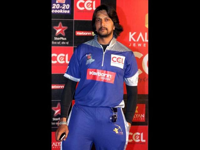 Southern Indian actor Sudeep poses during the third season of the Celebrity Cricket League (CCL) curtain raiser event in Mumbai on January 19.