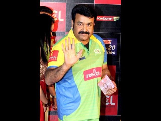 Southern Indian actor Mohanlal gestures during the third season of the Celebrity Cricket League (CCL) curtain raiser event in Mumbai.