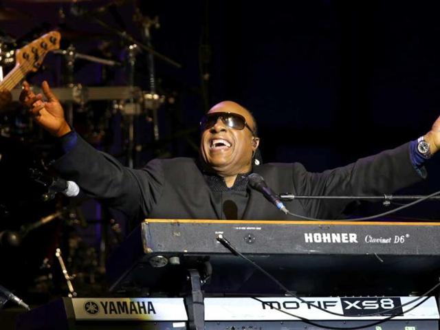 Singer Stevie Wonder performs during the Inaugural Ball at the 57th Presidential Inauguration in Washington. AP photo