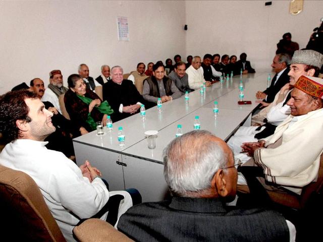 Congress vice president Rahul Gandhi holding a meeting with senior party leaders and party general secretaries at AICC headquarters in New Delhi. PTI Photo