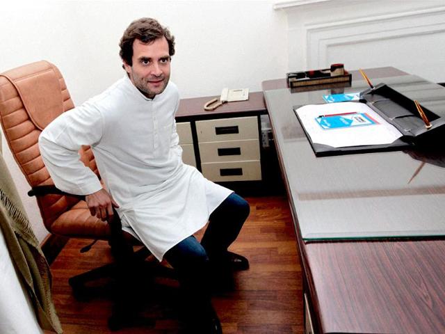 Congress vice president Rahul Gandhi in his office at AICC headquarters in New Delhi. PTI Photo by Subhav Shukla