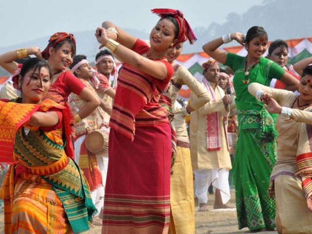 Young artists performing a dance during the Republic Day parade in Guwahat. Agencies