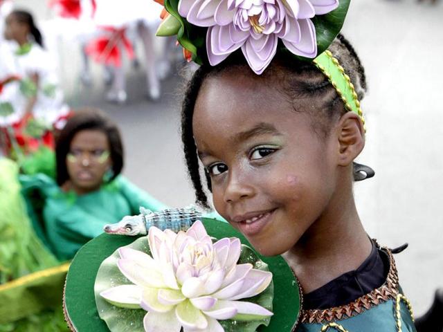 A participant takes part in a masquerade parade at the Trinidad and Tobago Red Cross Society's Children Carnival at Queen's Park Savannah, Port of Spain. REUTERS/Andrea de Silva