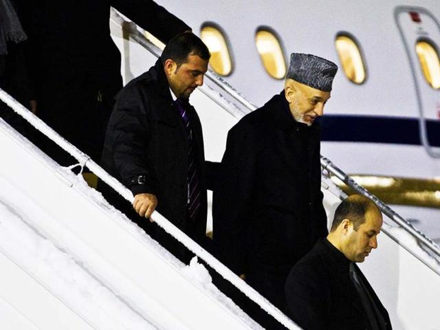 Afghanistan's president Hamid Karzai arrives at Gardemoen Airport in Oslo. AFP/Vegard Grott/NTB scanpix