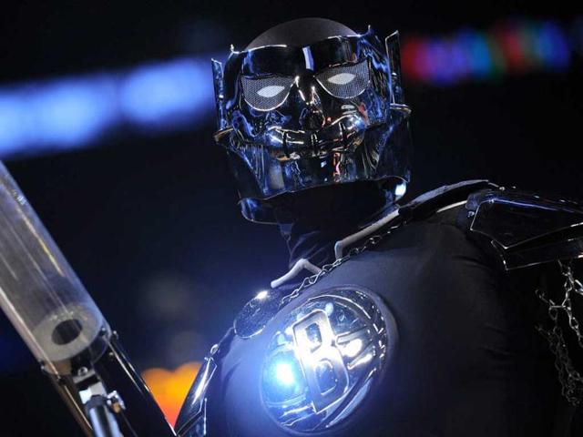 The Brooklyn Nets mascot the Brooklyn Knight performs during a a game between the Nets and the Los Angeles Lakers at the Barclays Center in the Brooklyn borough of New York City. (AFP Photo)