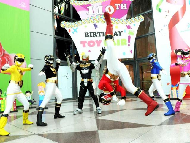 The Power Rangers Megaforce power up the American International Toy Fair in New York. AP/Diane Bondareff/Invision for Saban Brands