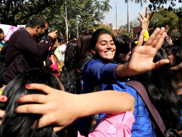 Students dance as they take part in a One Billion Rising rally in New Delhi. (AFP Photo)