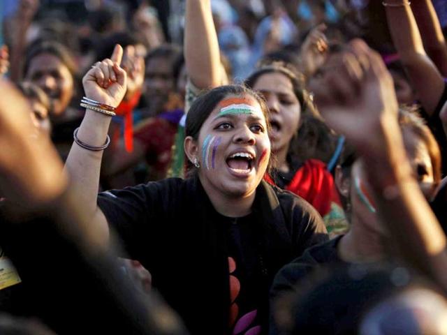 Women shout slogans during an event to support the 'One Billion Rising' global campaign in Hyderabad. AP Photo