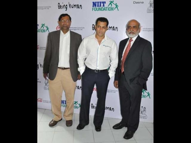 Salman Khan's Being Human joins hands with Hindustan Coca-Cola Beverages Pvt. Ltd to scale up Career Development Centre (CDC), an initiative to empower rural, educated and underserved youth. Salman Khan was in Noida on February 15.