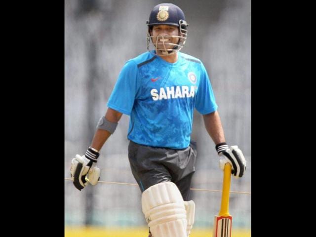 Sachin Tendulkar during a practice session ahead of the first Test match against Australia in Chennai. PTI photo