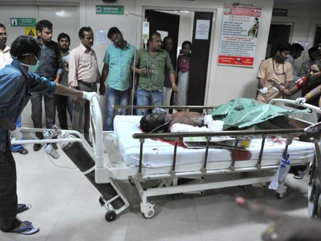Medical staff treat the injured at the Omini hospital Kothapet after serial blasts rocked Hyderabad. (AFP Photo)