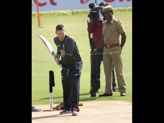 Australian cricket team skipper Michael Clarke during a practice session ahead of the first Test match against India in Chennai. PTI photo
