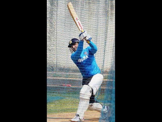 Virendra Sehwag during practice session ahead of the first test match against Australia, in Chennai. PTI photo