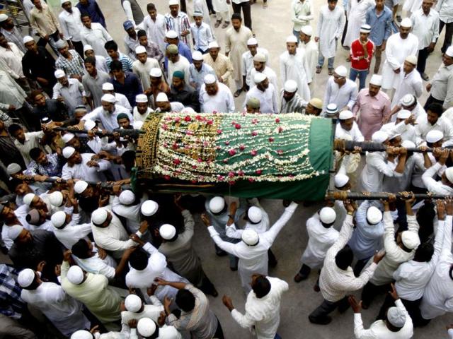 Relatives and others carry the coffin of Aijaz Ahmed, killed in the Hyderabad explosion, during his funeral. (AP Photo)