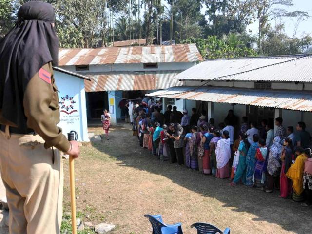 Security-vigil-outside-the-voting-centre-at-Pillangkata-vote-centre-in-Meghalaya--Agencies