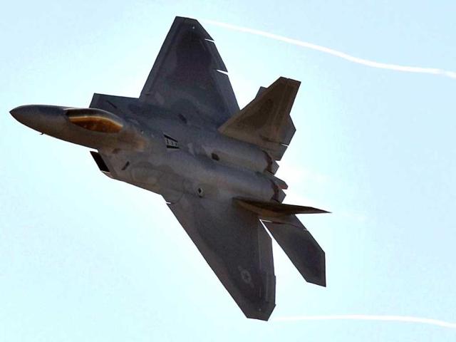 A US Air Force F-22 Raptor performs during the Australian International Airshow in Melbourne. (AFP Photo)