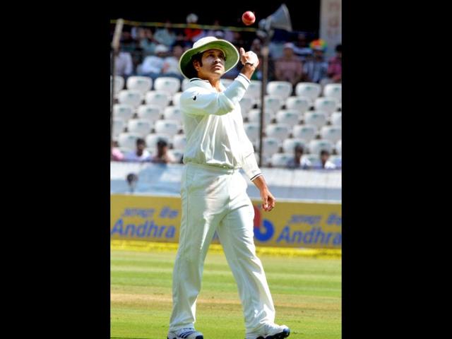 India's Sachin Tendulkar during the 2nd cricket Test match against Australia in Hyderabad. (PTI Photo)