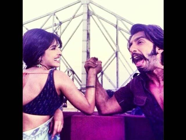 Priyanka Chopra and Ranveer Singh share a light moment at the sets of Gunday.