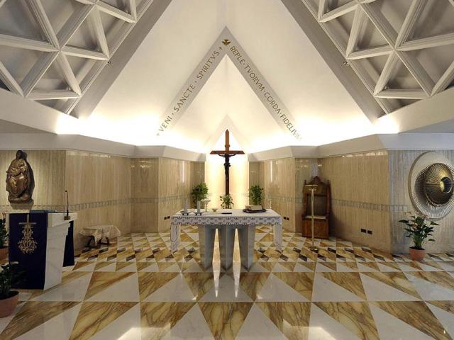 This handout picture released by the Vatican Press Office shows the chapel of the Casa Santa Marta, the residence inside the Vatican where the cardinals electors will eat and sleep between votes during the conclave. (AFP Photo)