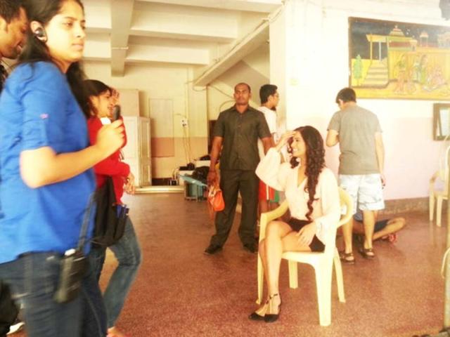 Poonam Pandey at the sets of Nasha, her debut Bollywood film.